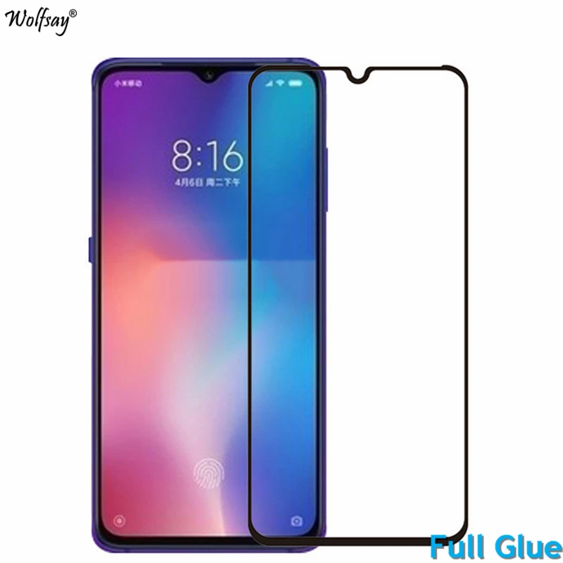 

2PCS Full Glue Screen Protector For Xiaomi Mi 9 Tempered Glass Full Cover Glass for Xiaomi Mi 9 Mi9 9H 2.5D Premium Film Wolfsay