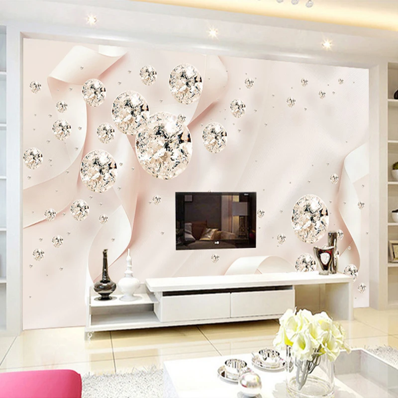 Limited Custom Wallpaper Wall Cloth Modern Creative 3D Diamond Pink Ribbon Silk Cloth Wall