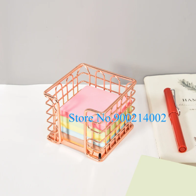 

Creative Metal Rose Gold Note Paper Storage Box Home Office Desktop Storage Basket Pen Holder Stationery Organizer Decoration