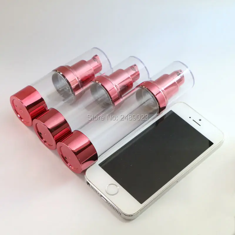 Makeup Tools Rose Red Plastic Airless Pump Bottles Cosmetic Container With Transparent Cap Refillable Packing Bottle 2pcs/lot | Красота и