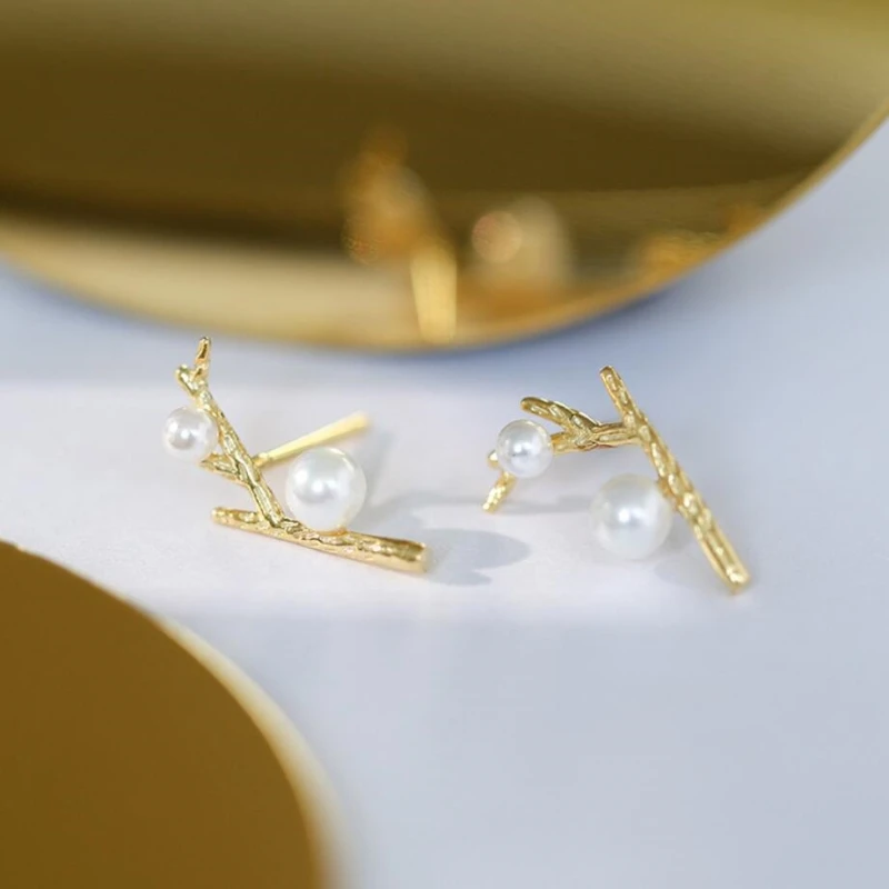 

Tree Deer Fresh Antler Pearl Art Models 925 Sterling Silver Temperament Personality Fashion Female Stud Earrings SEA313