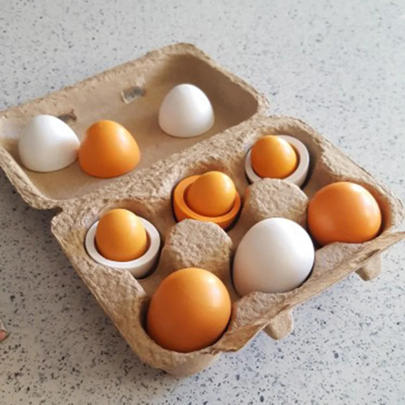 6pcs/Set Wooden Eggs Pretend Play Kids Kitchen Toys For Children Funny