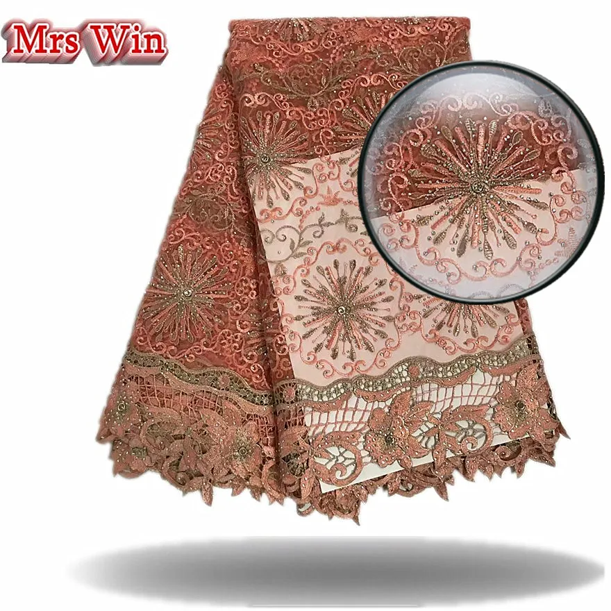 

2017 Latest New Arrival Nigeria green Peach Water Green Royal Blue White Fuchsia african Tulle Net Stones French lace Fabric TS