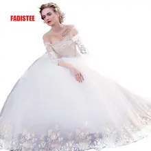FADISTEE/Новое поступление; элегантные платья для свадебной вечеринки; кружевное платье; Vestido de Festa; вырез лодочкой; аппликация; рукав три четверти;