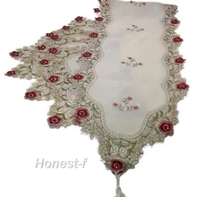 Красный небольшой свежий с цветочной вышивкой ришелье Настольная дорожка Гобелены для домашнего Свадебный декор