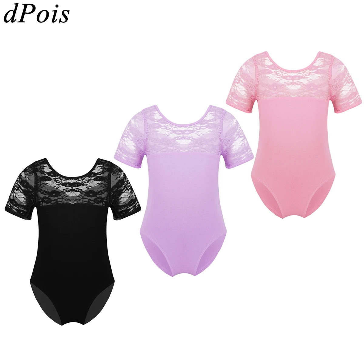 

Ballet Leotards for Girls Kids Girls Floral Lace Short Sleeves Keyhole Back Ballet Dance Gymnastics Leotard Jumpsuit Bodysuit