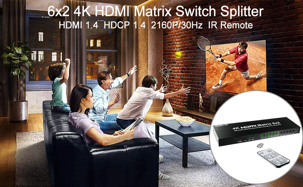 6 портов HDMI матрица 6x2 HDMI коммутатор разветвитель 6 вход 2 выход с ИК-пультом поддержки ARC SPDIF оптический и 3,5 мм аудио выход