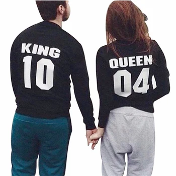 

Autumn Casual King Queen Letter Printed Women Hoodies Fashion Cashmere Long Sleeve Pullover Female Sweatshirts Winter Lady Tops