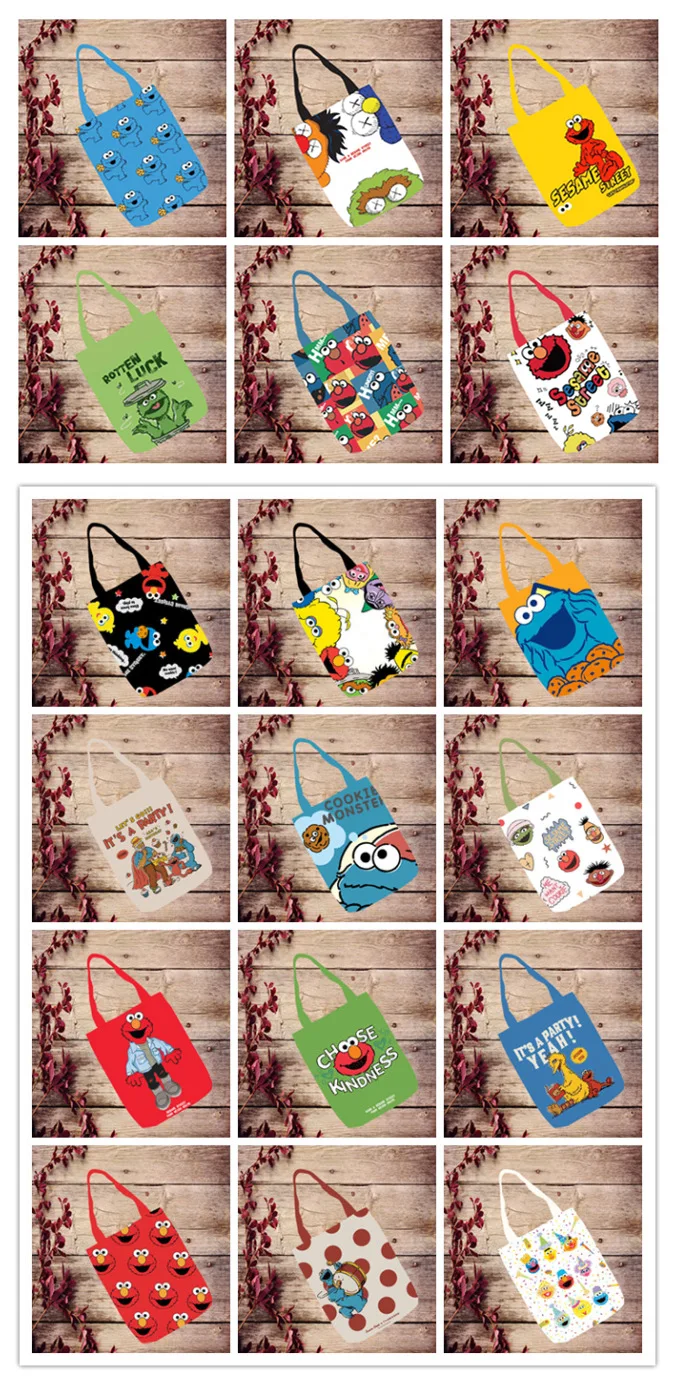 

IVYYE Sesame Street Elmo Fashion Anime Foldable Canvas Shopping Bag Casual Shoulder Bags Customized Tote Handbag Lady Girls New