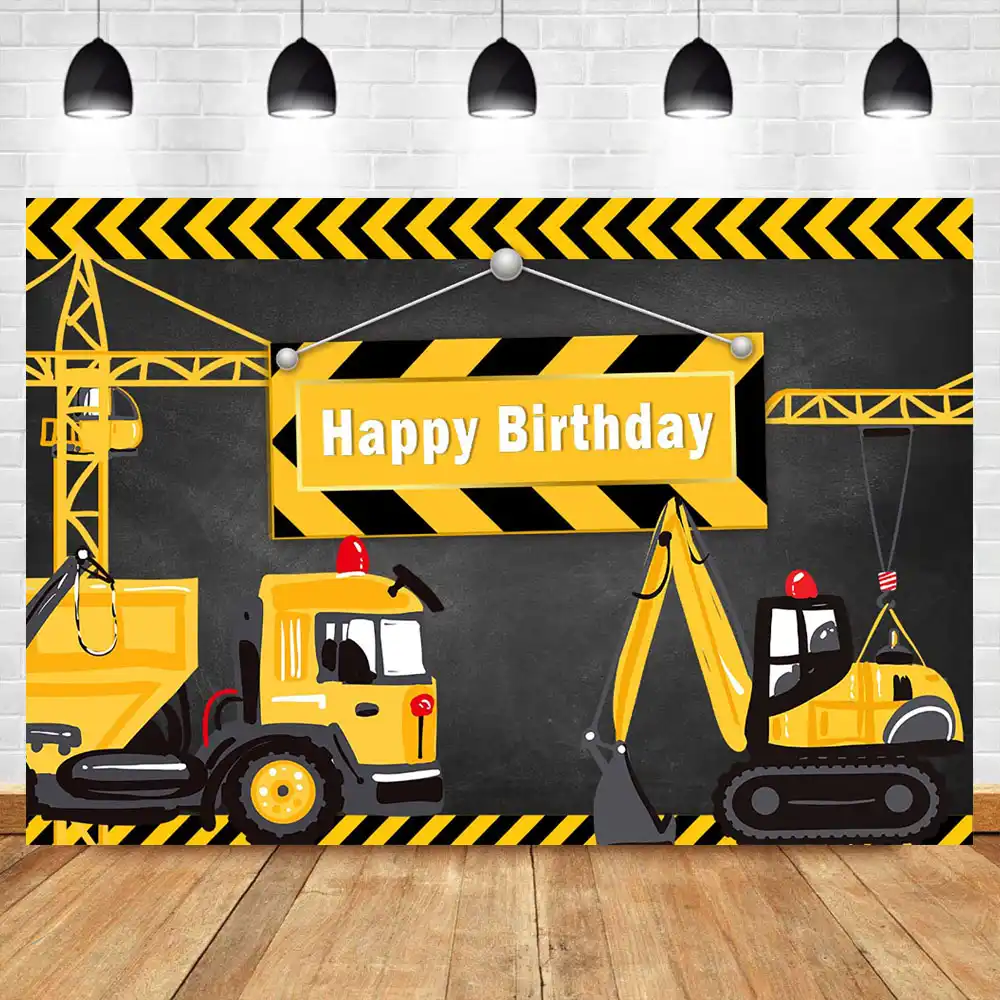 Telón De Fondo Construcción Para Fiestas - Tema Camiones, 180x120 Cm, Tela De Poliéster, Para Cumpleaños Infantiles