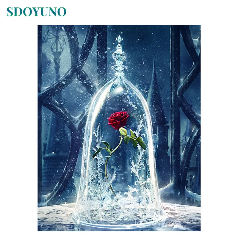 

SDOYUNO 60x75cm Rose oil Painting By Numbers Flowers number painting on canvas Home Decoration Coloring By Numbers Unique Gift