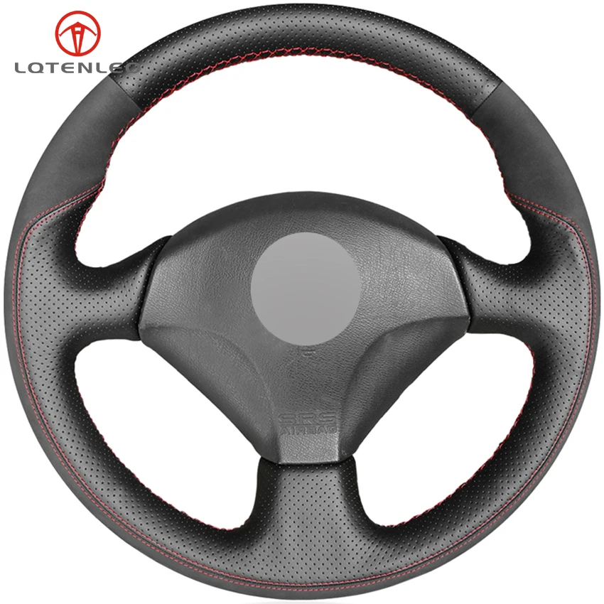 LQTENLEO Black Genuine Leather Suede Car Steering Wheel Cover For Honda