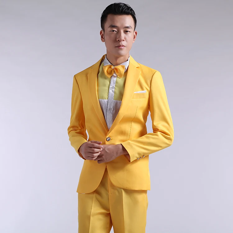 fashion 2 Pieces Set Business Casual Mens Suits With Pants Costume Homme Colorful Wedding Suits Groom Dress Singer Tuxedo