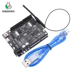 HWAYEH UNO R3 + Wi-Fi, ATmega328P + ESP8266 (32Мб оперативной памяти) USB-TTL CH340G для Arduino Uno NodeMCU WeMos ESP8266 один новое поступление