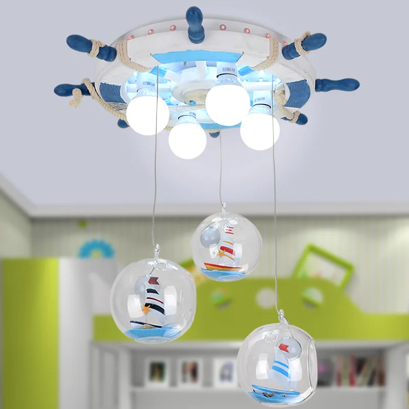 Kindergarten retro ship rudder pendant light children's room bedroom