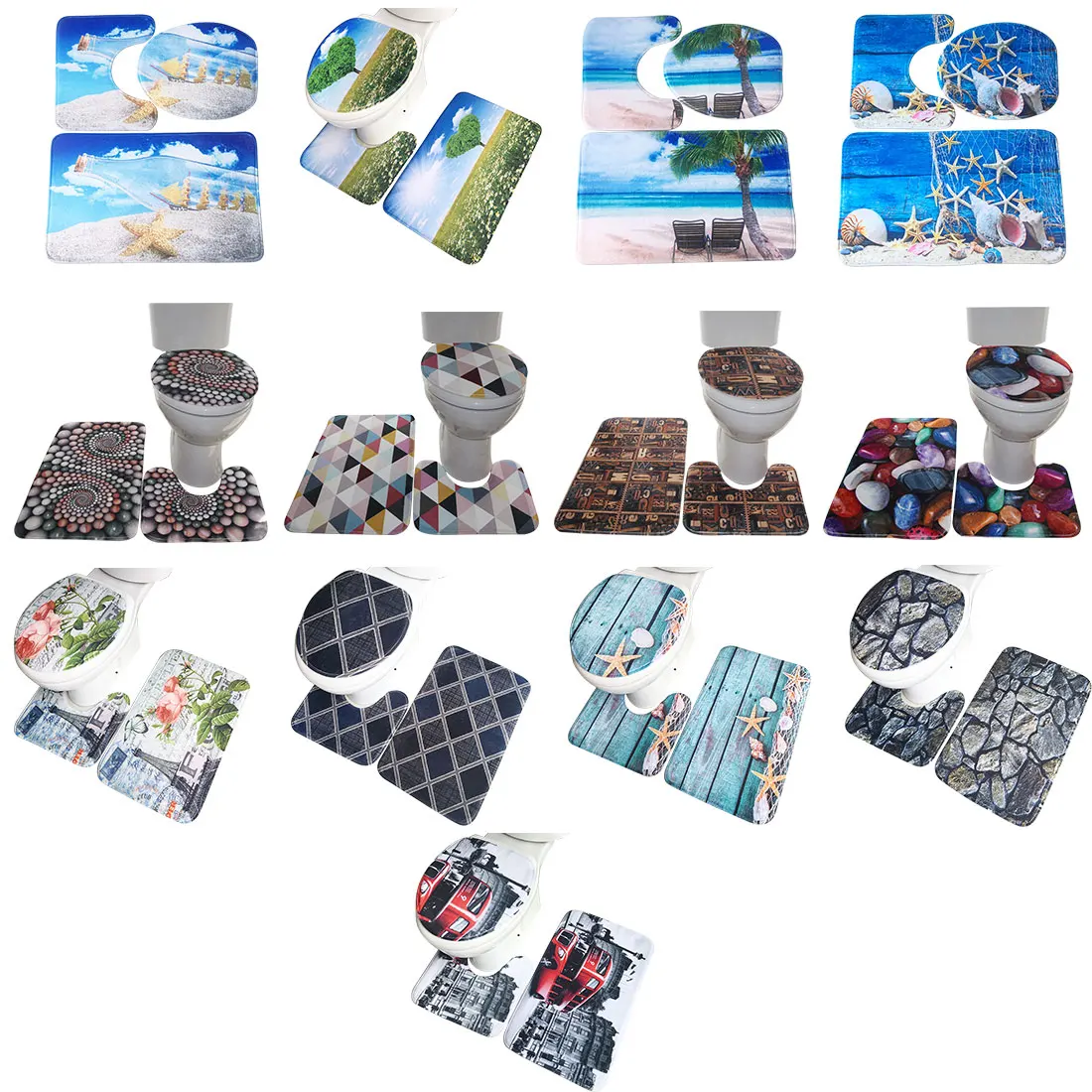 Waterproof anti skid base carpet toilet seat 3 piece set toilet cover