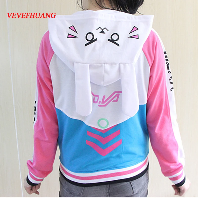Kaufen Anime Kleidung Spiel DVa Hoodie Cosplay Kostüm D. va Erwachsene Baseball Mantel D. va Jacke feminino Cosplay dünne Hoodies für Männer Frauen
