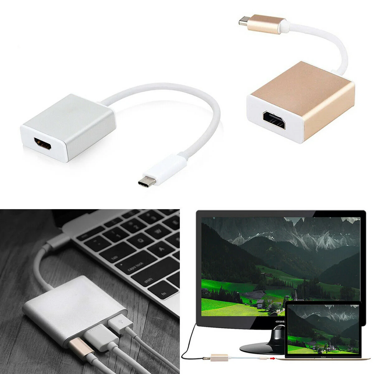 Silver Gold Flexible Type C to USB 3 0 HDMI Converter Line Charger Adapter Cables Connectors