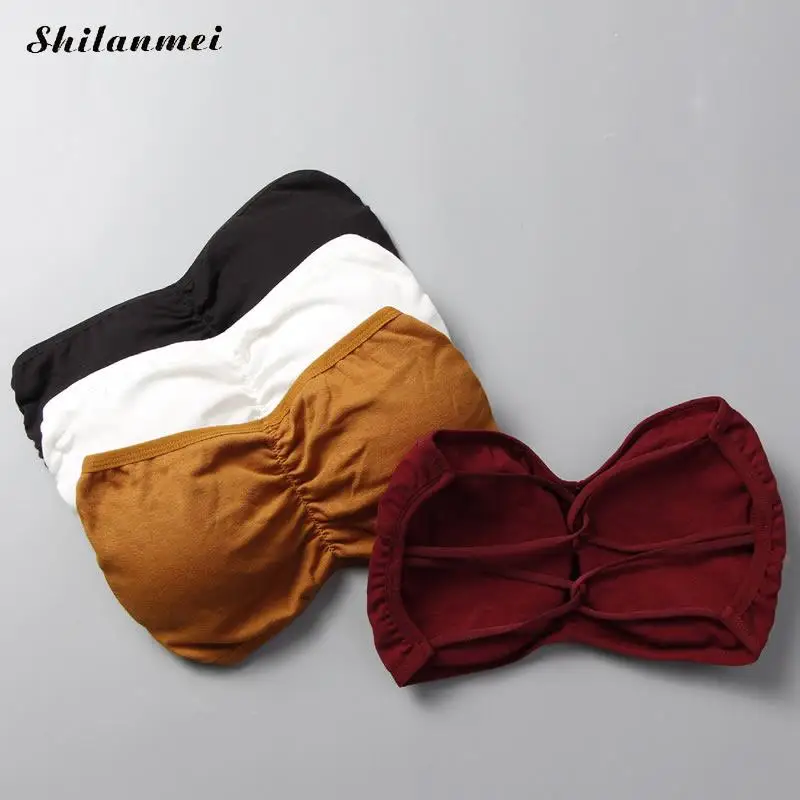 2018 Women Strapless Tube Top Cross Sexy Bra Crop Tops Padded Bandeau Top Blusa De Renda Cotton Solid Black Tube Bra Bralette 2018 Women Strapless Tube Top Cross Sexy Bra Crop Tops Padded Bandeau Top Blusa De Renda Cotton Solid Black Tube Bra Bralette
