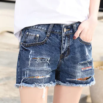 

New 2019 Summer Wind Female High Waist Casual Shorts Women Loose Elastic Waist Leisure Denim Shorts Plus Size Zipper Jeans