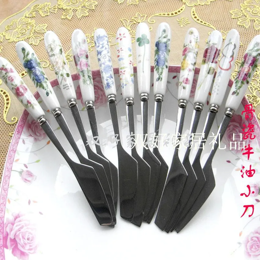

Free shipping (3pcs/lot) Multicolor Ceramic Handle Stainless Steel Knife 160mm Mini Butter/Dessert Knife tableware