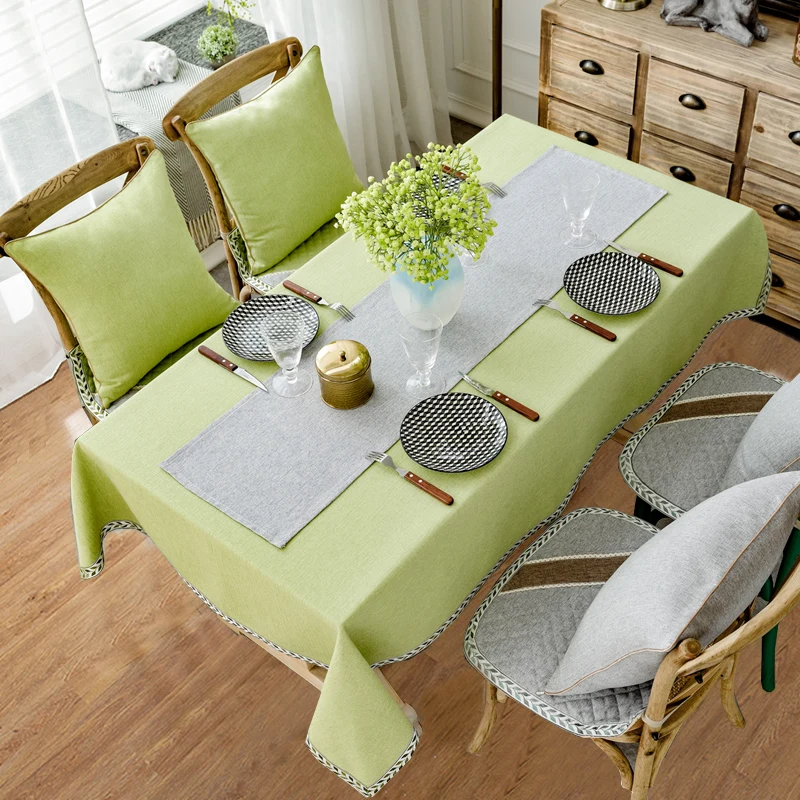  Waterproof Tablecloth Oilproof Table Cloth Solid Color Rectangle Tablecloth Europe Small Fresh Gree