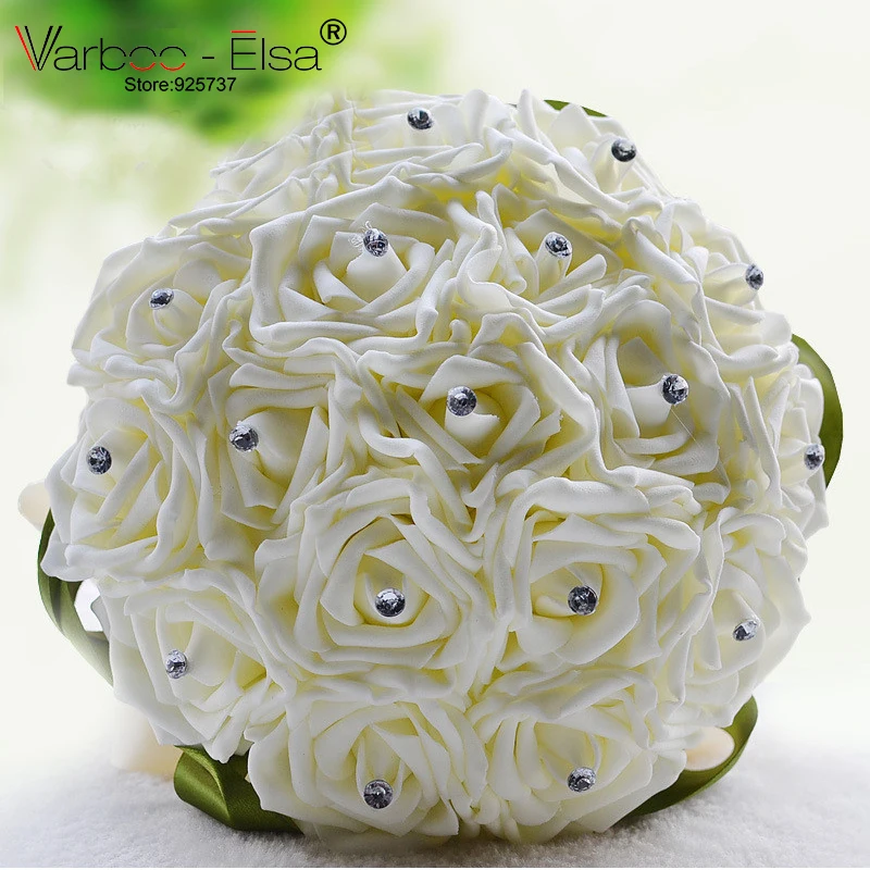 Us 1773 Bouquet De Fleurs Mariage White Bridal Bouquet Wedding Flowers Bridal Bouquets Green Silk Ribbons Crystal Bridal Bouquets In Wedding