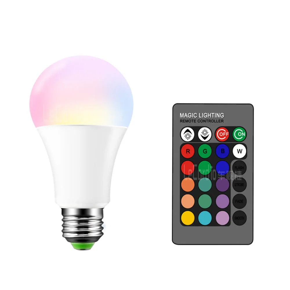 Светодиодная лампа E27 5/10 Вт 16 цветов меняемая RGB + белый сценический свет ночная 85