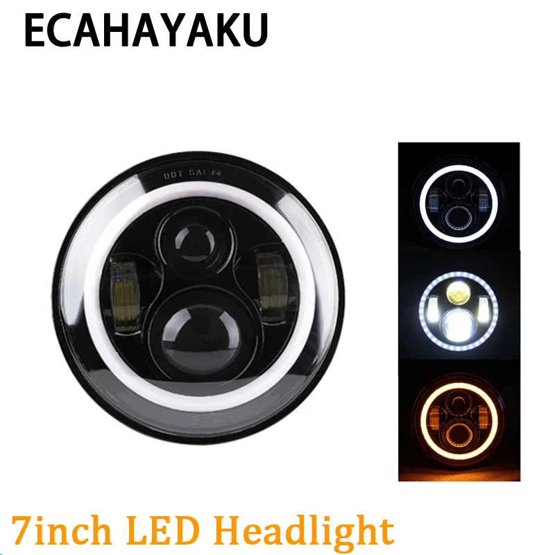 

ECAHAYAKU 80W 7" Inch Round LED Headlight DRIVING lights car styling Kit H4 H13 High Low Beam For Lada Jeep Wrangler JK Headlamp