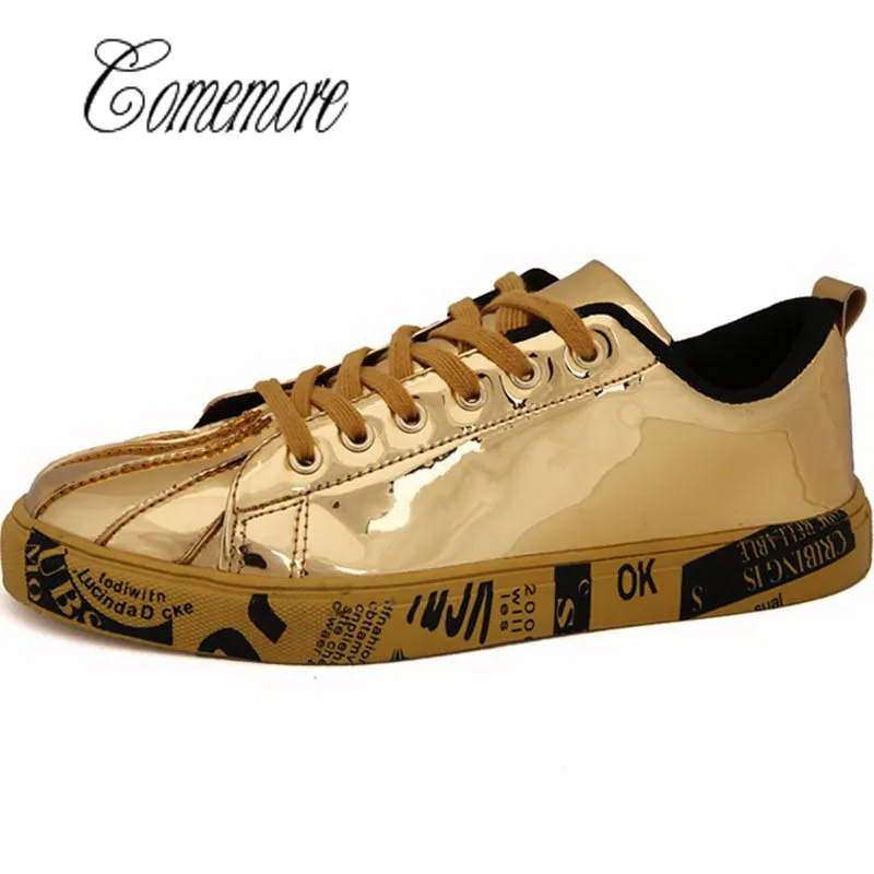 Comemore  Big Size Men Running Shoes Sports Women Sneakers Men Sport Shoes Men Trainer Male Patent Leather Krasovki Gold