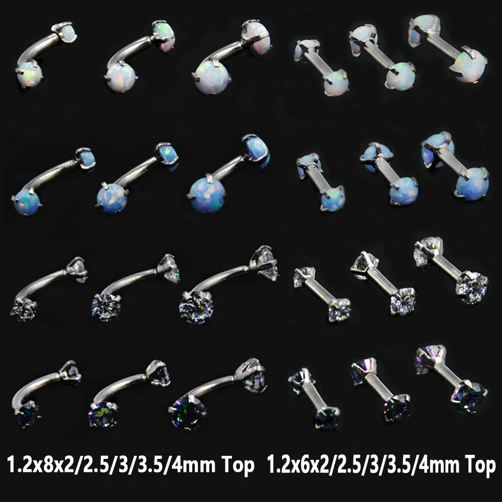 

Showlove-1PC Surgical Steel Opal Zircon Eyebrow Ring Horseshoe Ear Tragus Cartilage Earring Industrial Barbell Piercing Jewelry