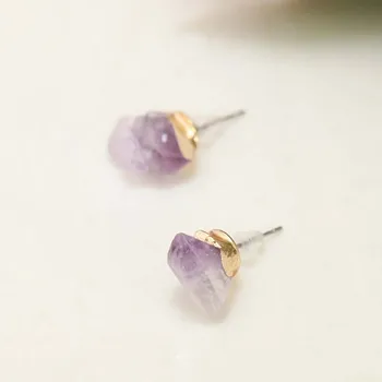 

2020 Women Earring Natural Stone Simple Irregular Amethysts Earrings Jewelry Stud Earrings For Women Girl Gift