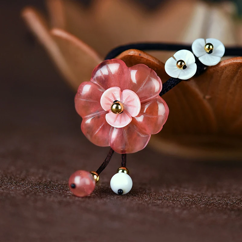 

2018 Latest summer Vintage pink Chokers necklaces,shell flower Ethnic necklace,natural watermelon crystal stone nacklace