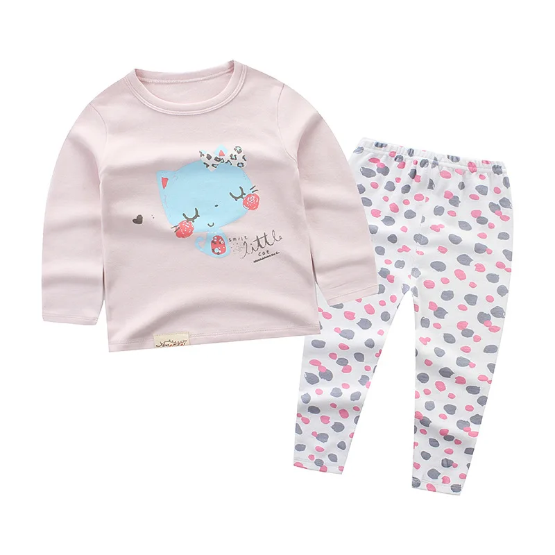 YOOY/Детские подштанники для детей, термобелье, детское нижнее белье свитер с высоким воротником детская одежда комплект нижнего белья из двух предметов - Цвет: Pink Cat
