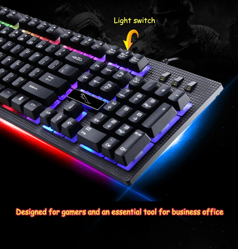 USB Проводная Механическая игровая клавиатура с RGB подсветкой водонепроницаемая