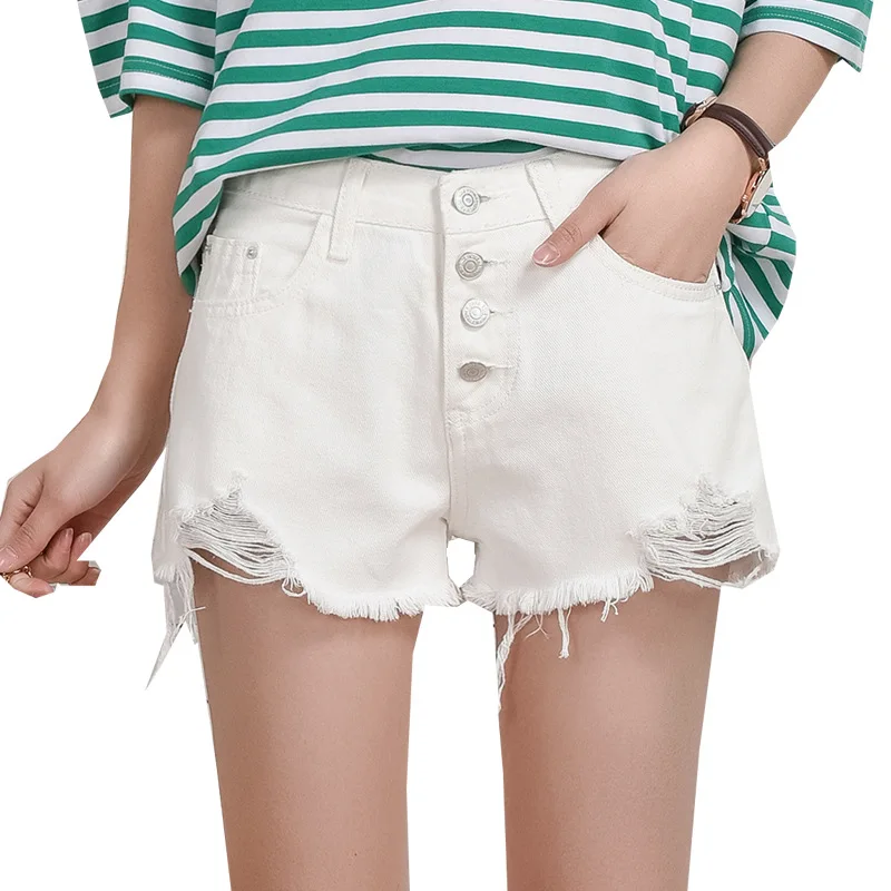 2018 Plus Size 7XL Women White Shorts Summer Women Denim Shorts Ripped