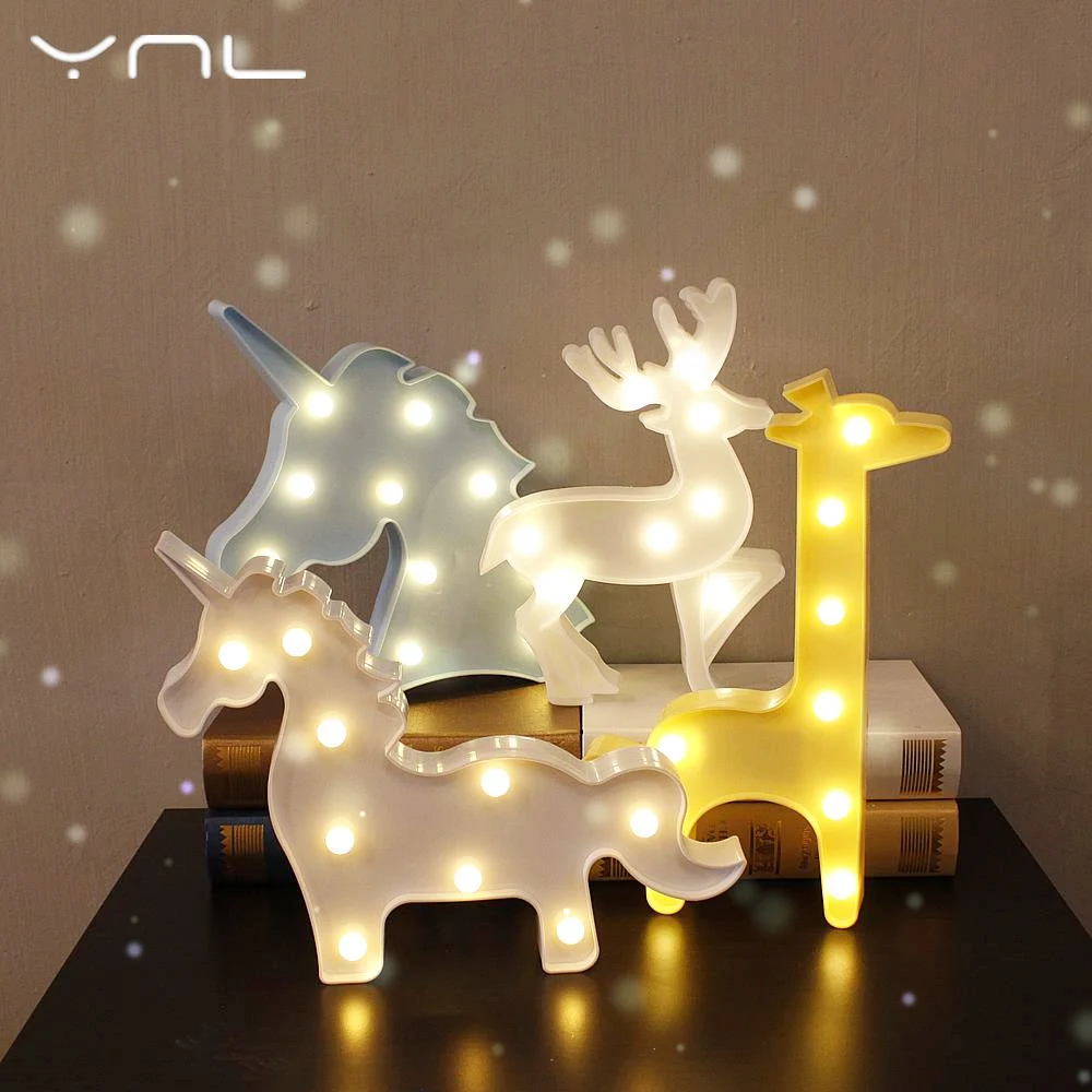 Unicorn LED Night Light Flamingo Cactus Star Kids Night Light lamp Giraffe Deer Christmas Love Angel Fairy Cartoon table lamp