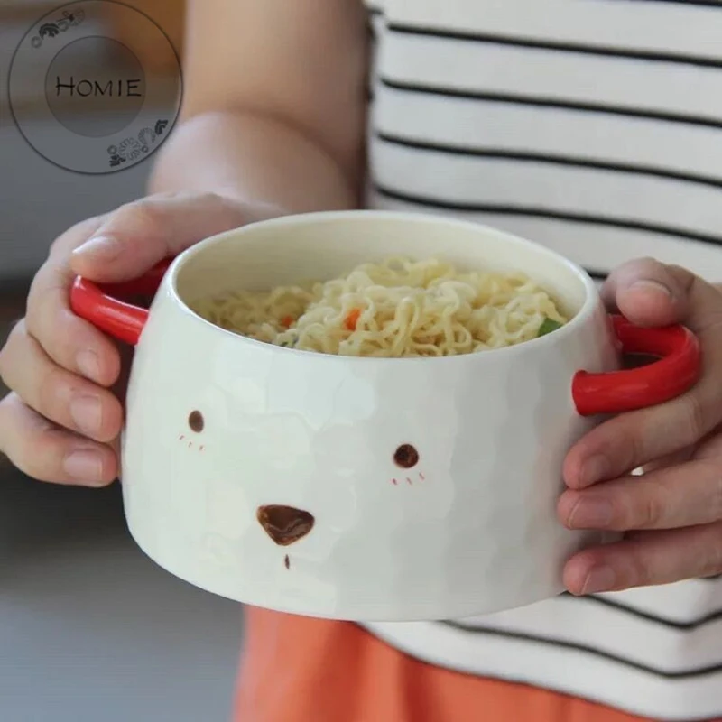 HOMI Creative Bear ceramics Bowl With lid Salad Ramen Soup Rice  Tableware Bowls Kids Food Container Instant noodles For Kitchen12