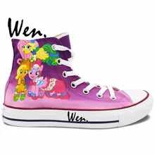 Wen Hand Painted Shoes Design Custom Sneakers Cute Little Horse Men Women Purple High Top Canvas Sneakers