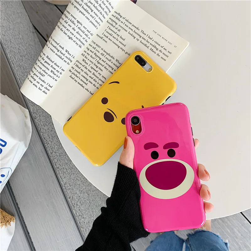 

Glossy IMD soft TPU Case for iphone 6 6s 7 8 plus X Xs Max XR Phone Case Lovely cartoon Strawberry bear Winnie Pooh back cover