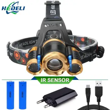 

Lnduction Headlight IR Sensor Micro USB Headlamp Rechargeable Lantern CREE XM L T6 Head lamp Flashlight Head Torch 2019 new