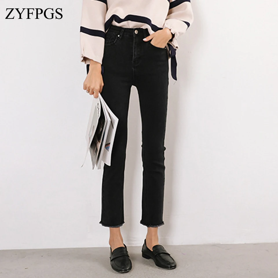 ZYFPGS осень 2018 Для женщин джинсы Sexy Slim Fit Ретро повседневные платья для Для женщин черные джинсы Feminino Корея горячая зима Z0917