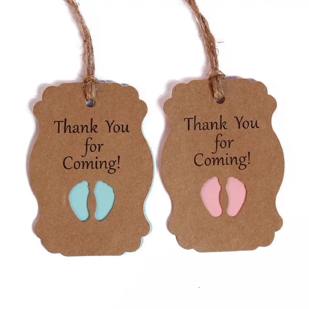 

50pcs Thank you for coming Tags Baby Shower Gift Tags Kraft Paper Hang Labels Birthday DIY Candy Box Label with 50pcs Jute Twine