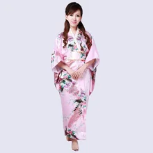 Высокое качество, розовое японское женское шелковое кимоно из искусственного шелка, традиционное вечернее платье юката с Obi, один размер, Mujeres Quimono H0040-B