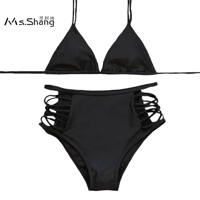 Buy High Waist Bikini Black Trikini 2017 Women Bikinis