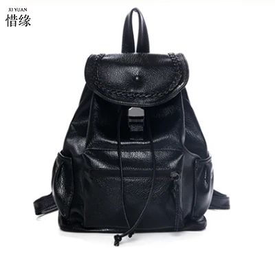 

2017 female Fashion Brand PU Leather Backpacks student School Bags Laptop shoulder bag Black Waterproof Travel Backpack women