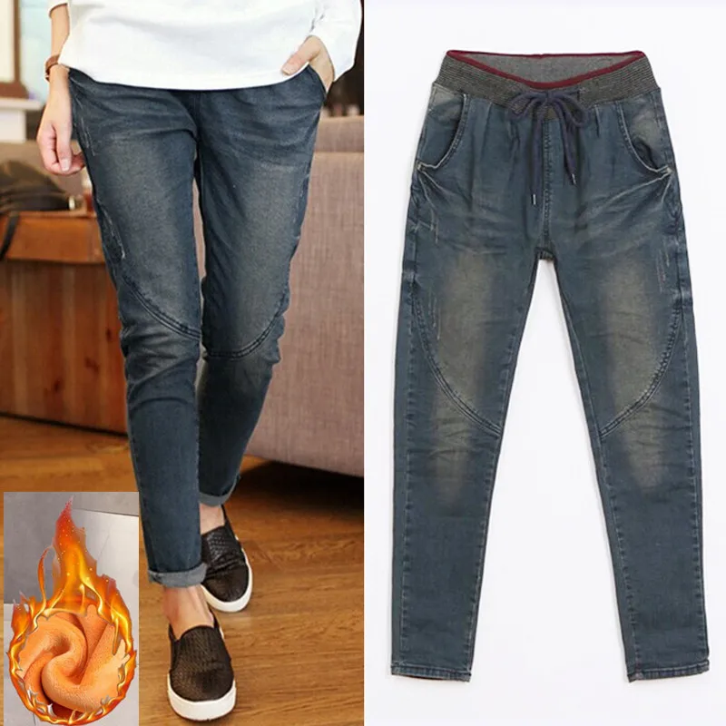 2018 winter thick warm fashion Jeans woman fleece femme cotton Straight denim pants women Loose ripped boyfriend trousers women