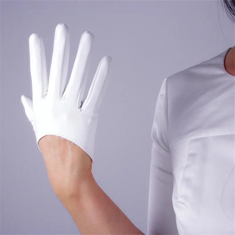 Новинка, женские перчатки из лакированной кожи пу, короткие, 13 см, Яркие Кожаные, для танцевальной вечеринки, имитация кожи, женские перчатки для косплея, PU13 - Цвет: patent leather white