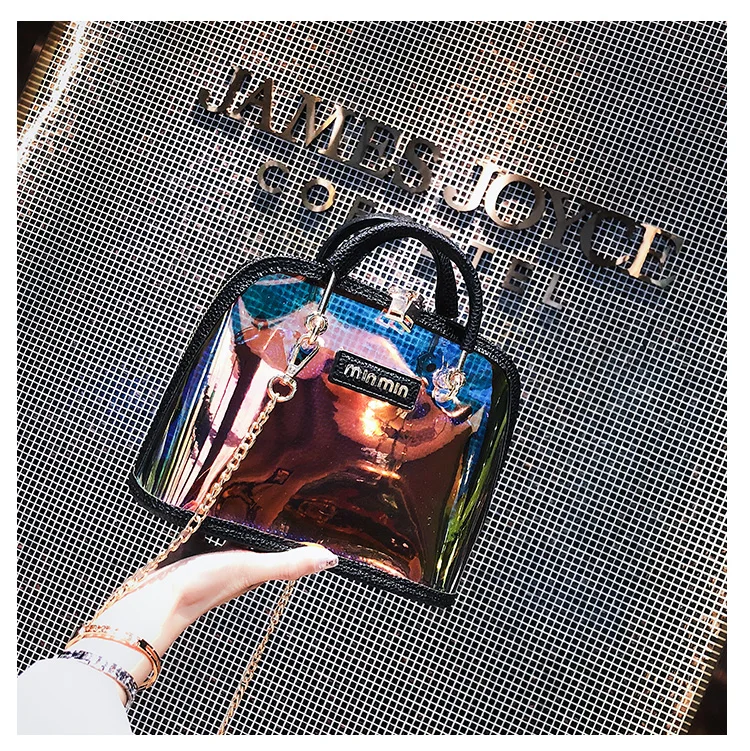 Прозрачный пакет сумка Роскошные сумки в руку, Для женщин из прозрачного желеобразного ПВХ-материала маленькая сумка в форме раковины Сумки из натуральной кожи Блестки для ногтей сумка