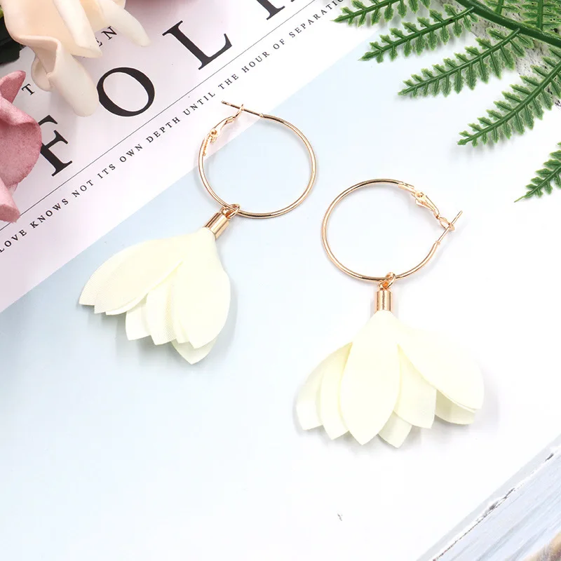 

Fashion simple fabric flower ladies circle earrings boho gold round large round women's earrings jewelry gift